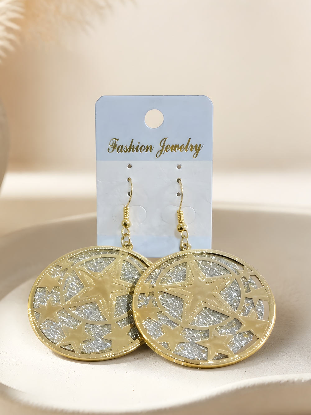 Fashion Jewelry Gold Star Filigree Disc Drop Earrings